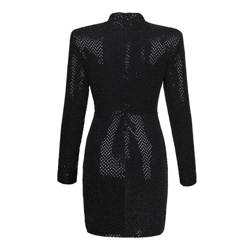 Высокое качество блесток Bodycon мини платье знаменитостей Сексуальная с длинным
