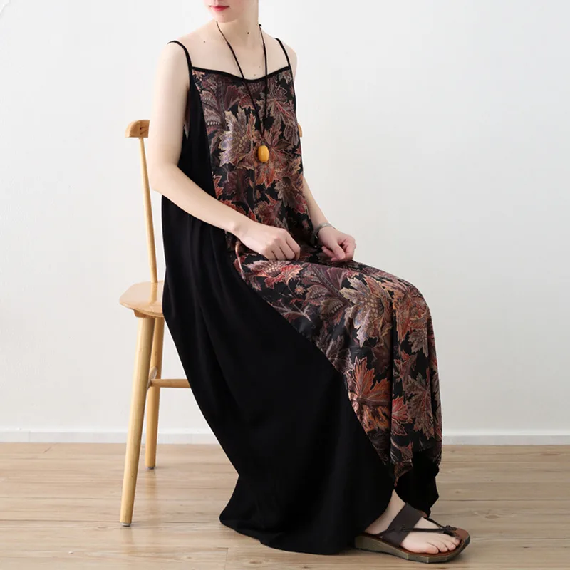 Johnature Seaside Holiday Beach Women Print Dresses New Vintage Fashion Loose 2021 Summer Patchwork Long Strapless | Женская одежда