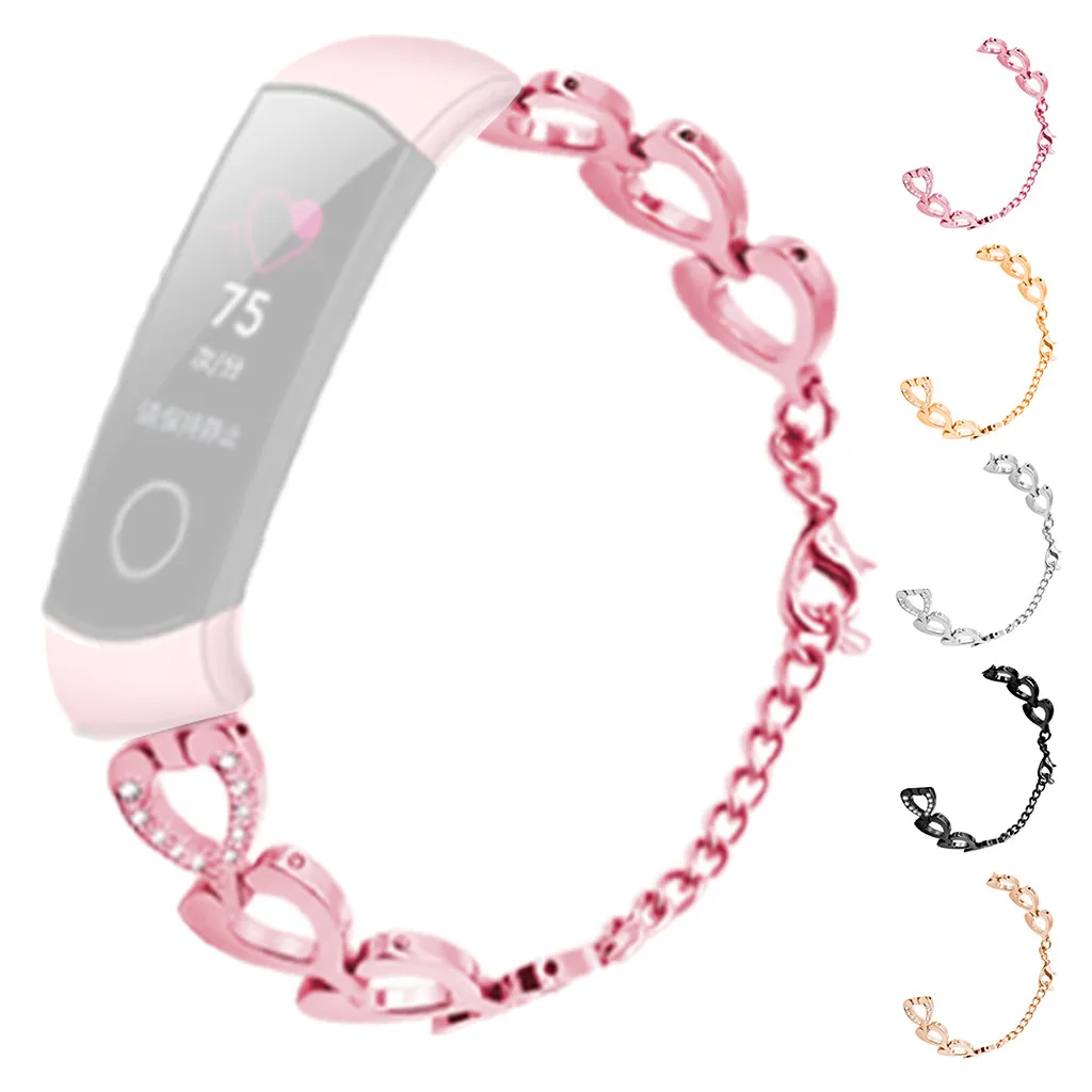 

2019 Fashion Watchbands For Huawei Honor 4 Heart-Shaped Diamonds Stainless Steel Strap Women Luxury Watch Band Wrist Strap