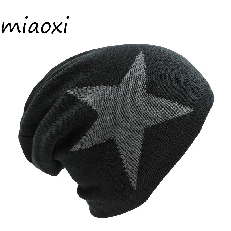 Miaoxi-Gorro de punto con estrella grande para mujer, Gorro de punto informal, cálido, a la moda, para invierno