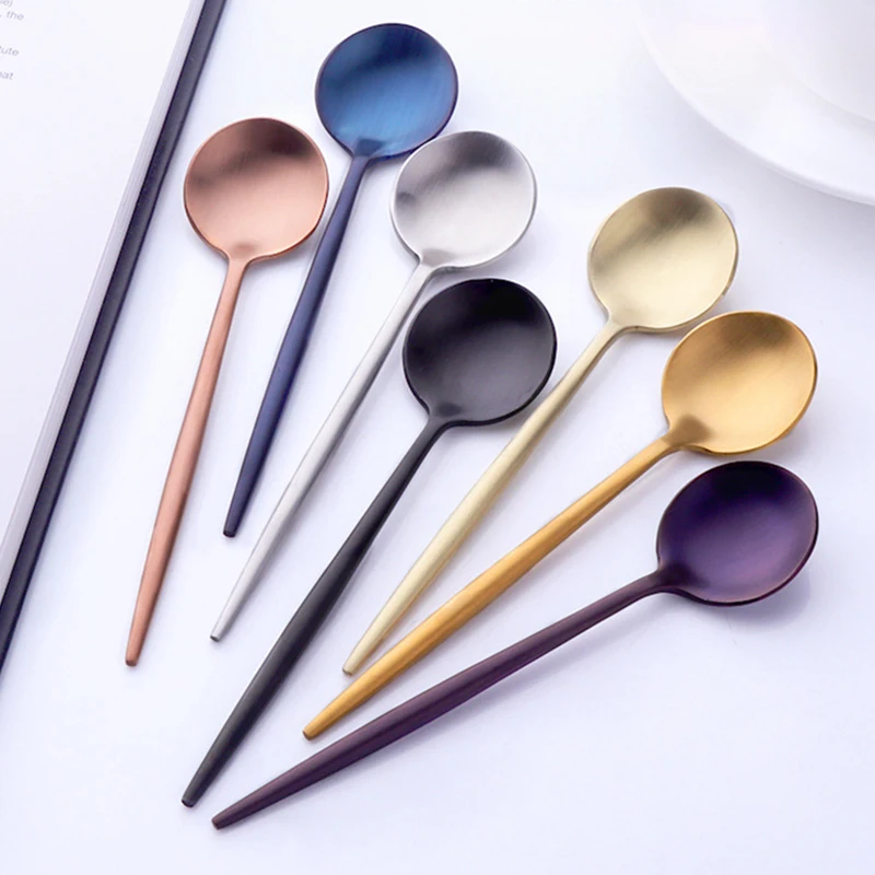 6pcs Stainless Steel Small Tea Spoon Flatware Set Mini Teaspoon Cutlery Ice Cream Colorful Coffee Spoons | Дом и сад
