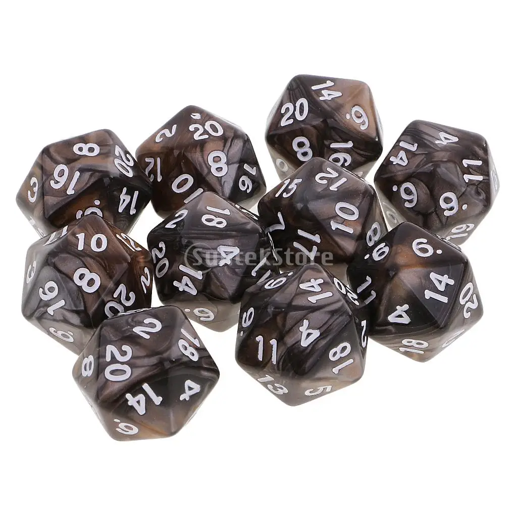 

10pcs 20 Sided Dice D20 Polyhedral Dice for Dungeons and Dragons Table Games Coffee Gray