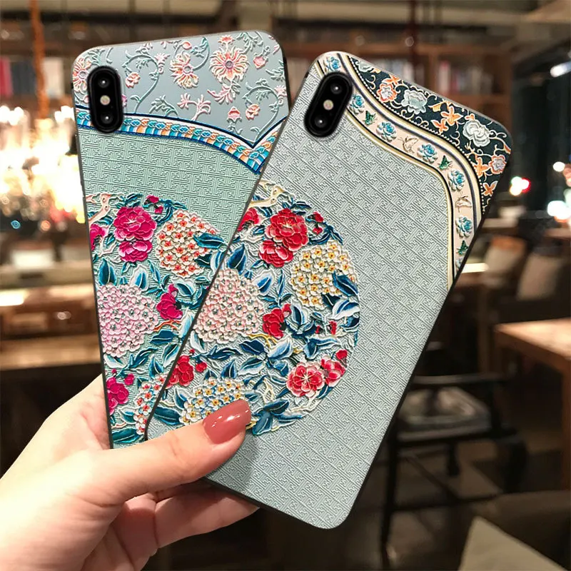 JIBAN для samsung S10plus Note9 S8plus Capa китайский стиль тисненый античный рукав силиконовая