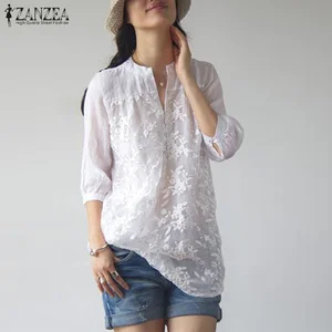 Женская блузка с V-образным вырезом, с цветочным кружевом, с рукавом 2021, осень 34