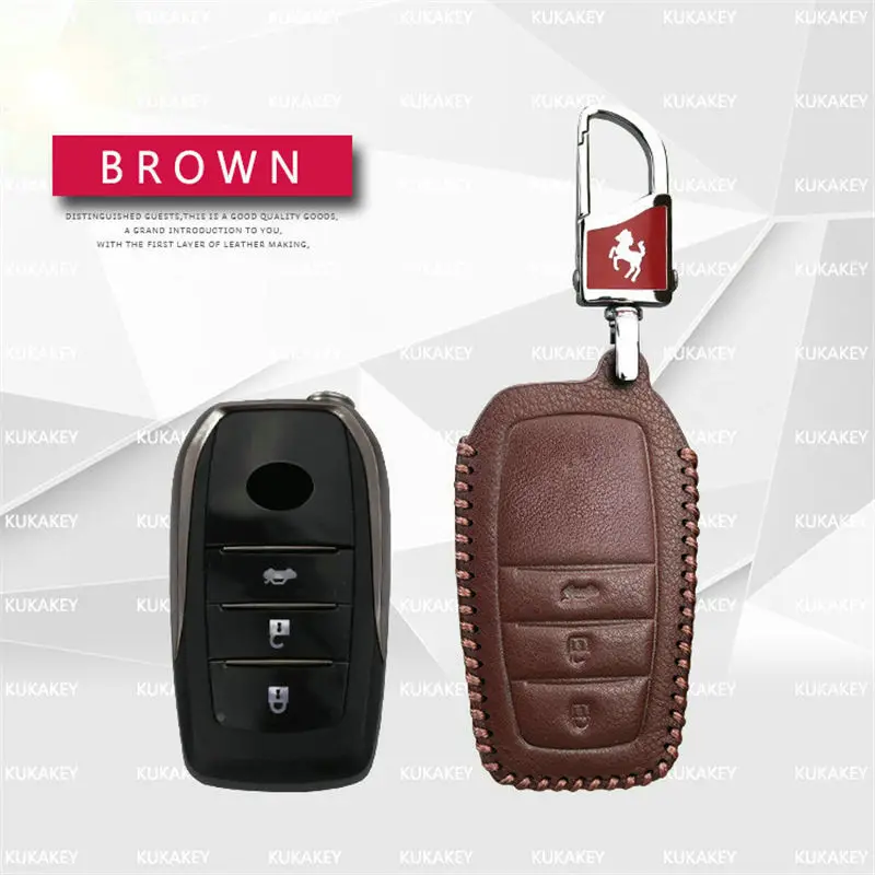 brown 3 button Чехол для ключей из натуральной кожи для Toyota Camry Crown Corolla RAV4 Highlander CHR C-HR Land Cruiser 200 LC200 Prius Prado - Название цвета: brown 3 button