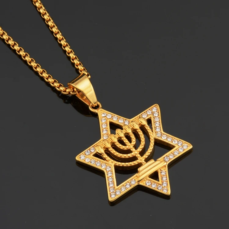 

Jewish Magen Star Of David Necklace Women Men Israel Judaica Hebrew Jewelry Happy Hanukkah Pendants Gold Color