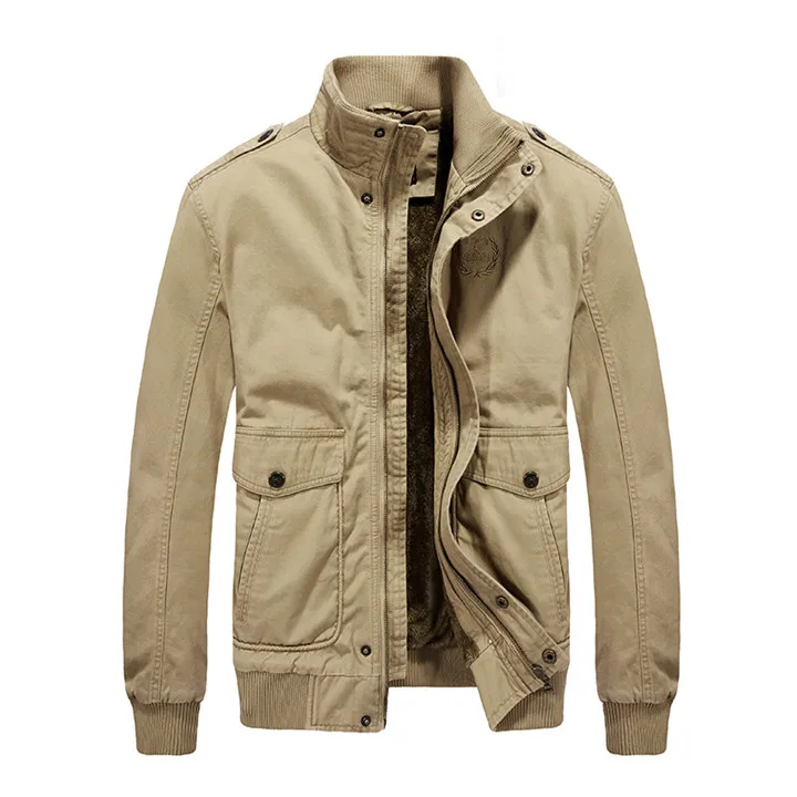 KHAKI Мужская зимняя куртка бренд veste homme hiver AFS JEEP Военная Мужская Зимняя парка теплое пальто из плотного флиса мужской размера плюс 4XL - Цвет: KHAKI