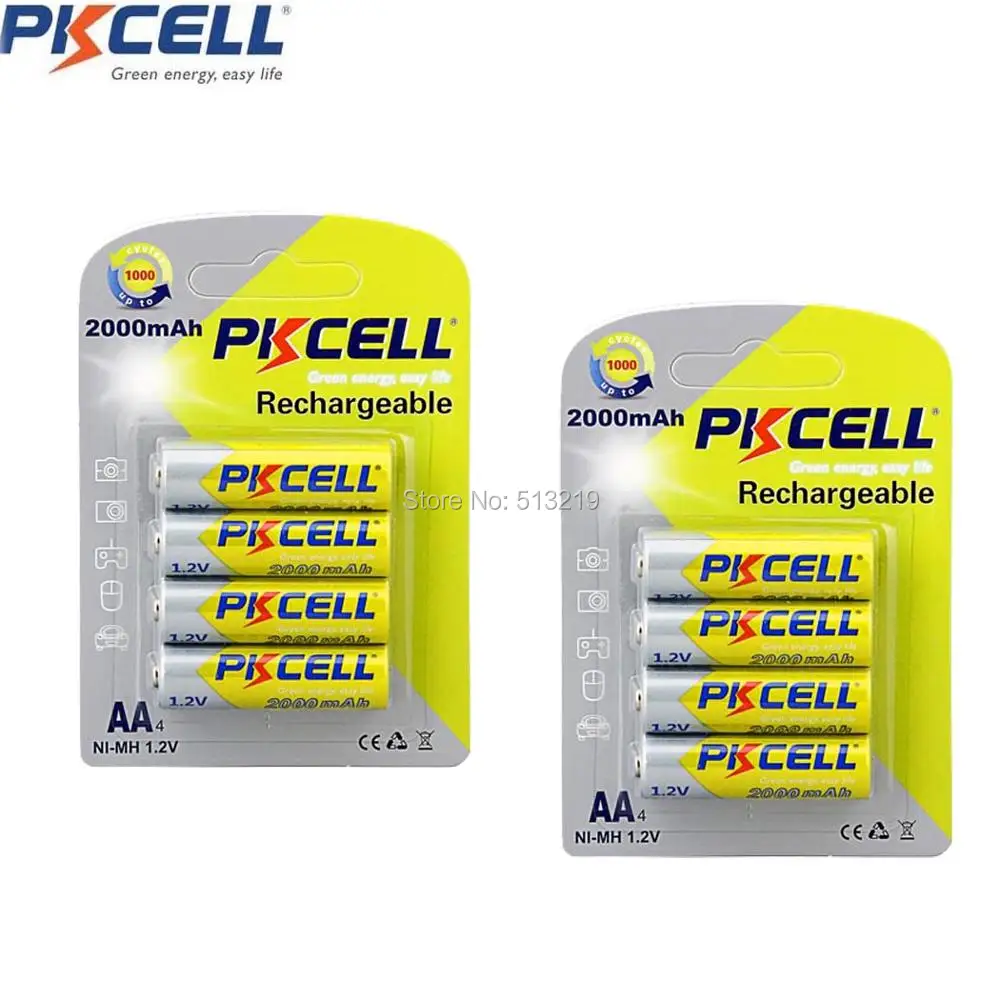 Аккумуляторы PKCELL 2 а Ni MH 2000 мАч 1 в 8 шт.|aa rechargeable battery|rechargeable batterybattery a |
