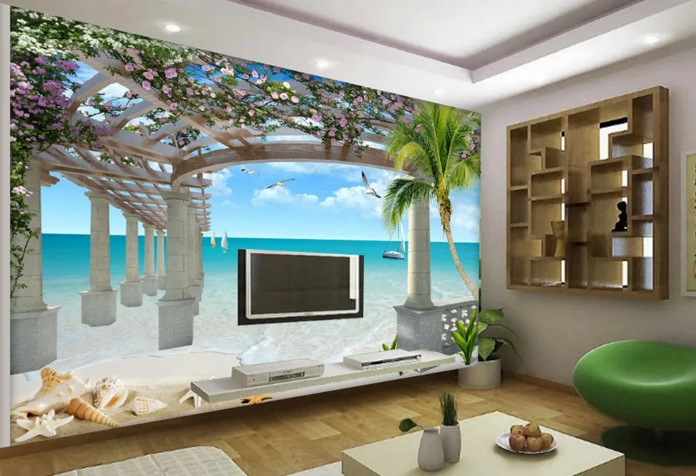 3D обои на заказ с изображением пляжа морского пространства для ванной