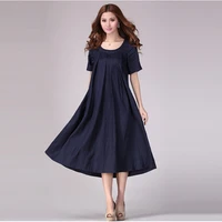 free shipping 2021 new one piece summer plus size loose dress for women linen cotton a line short sleeve elegant dress with belt
