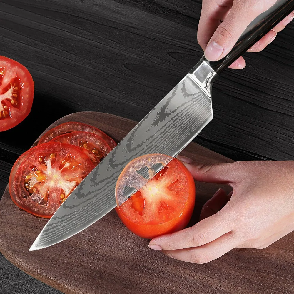 Кухня Ножи шеф повара 8 дюймов Нержавеющая сталь ножи мясо Santoku японский 7CR17 440C