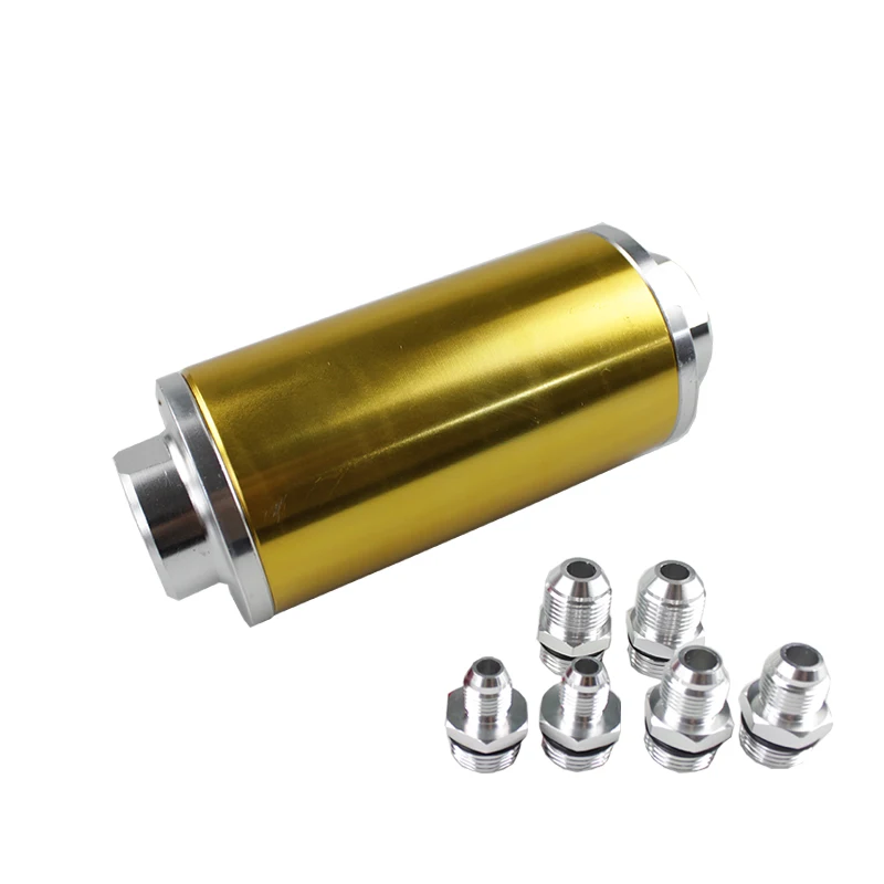 Gold Алюминий High Flow топливный фильтр с 100 микрон элемент Сталь SS универсальный высокое Давление производительность с 3 фитинги RS-FP002 - Цвет: Gold