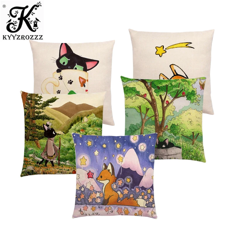 Чехол на подушку Happy Adventure забавный Черный кот милый котенок мультяшная маленькая