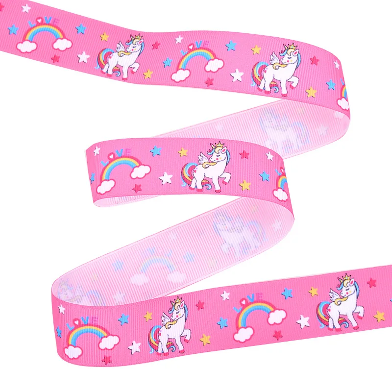 Яма 100 ярдов 25 мм мультфильм Grosgrain лента 1 дюйм Морская раковина Единорог Русалка