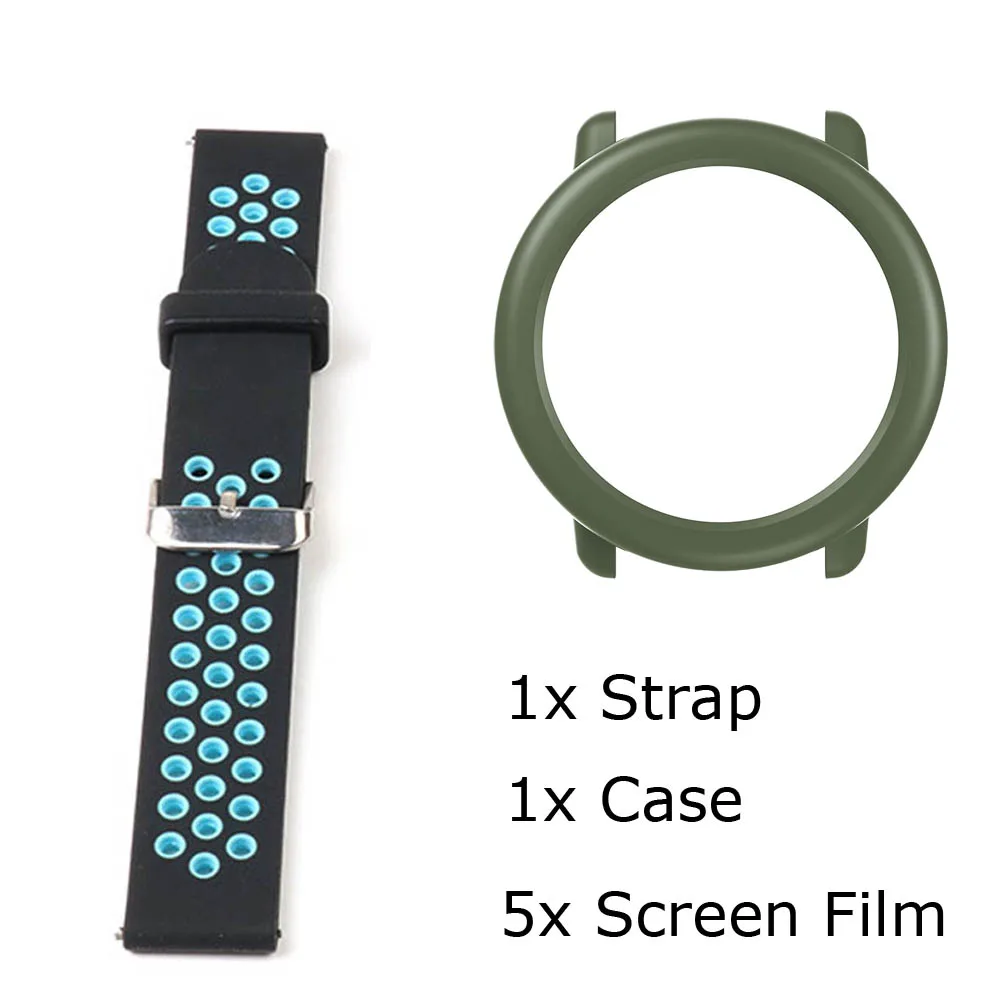 BlackBlue-ArmyGreen 7/лот для Xiaomi Huami Amazfit Pace ремешок для часов браслет силиконовый Pulsera Correa Защитная пленка для экрана Pantalla - Цвет: BlackBlue-ArmyGreen