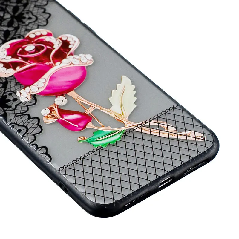 Boucho 3D Lace Diamond Floral Case for iPhone XS MAX Phone X XR 6 6s 7 8 plus Flower Clear Plastic Cover |