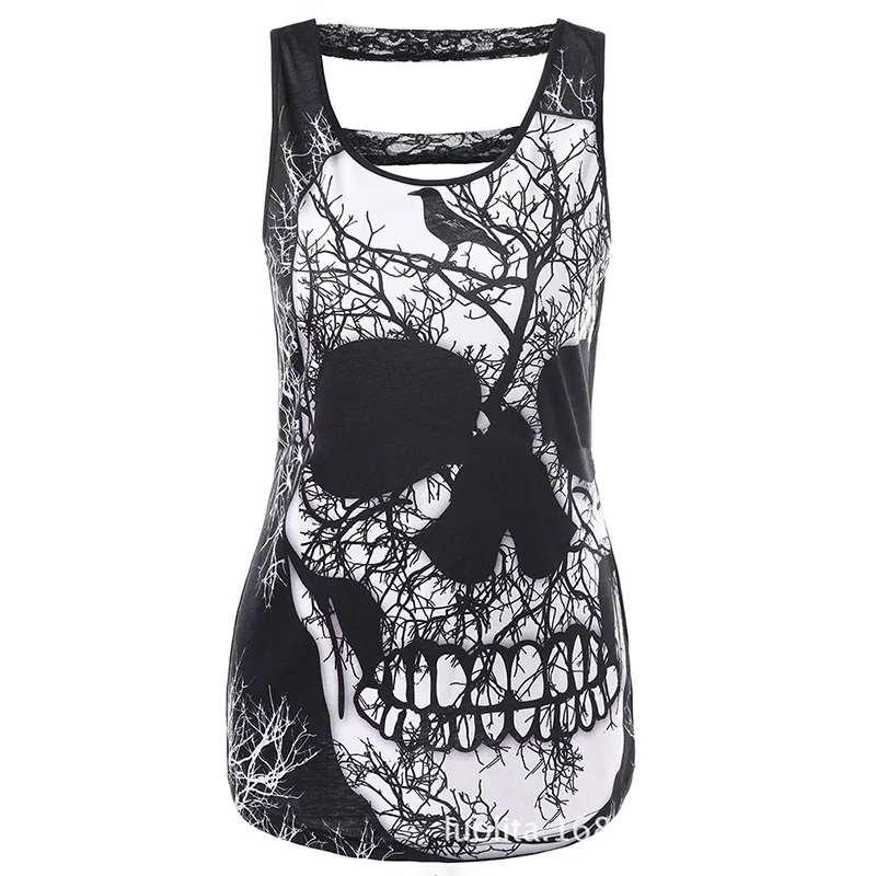 Женская футболка без рукавов в стиле хип хоп с 3D принтом черепа свободная крутая
