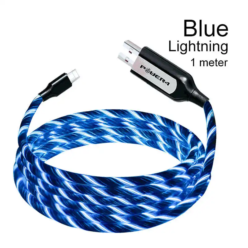 Power4 Led Micro USB кабель зарядное устройство для iPhone зарядный кабель usb type C кабель для быстрой зарядки для samsung - Цвет: Lightning-Blue