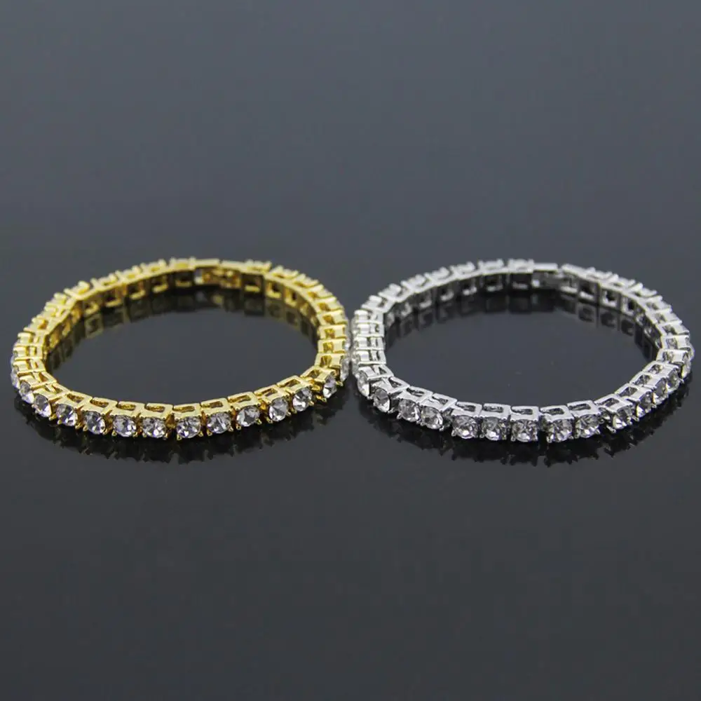 Серебряный/золотой/черный Iced Out 1 ряд браслет для мужчин стразы цепь Bling горный хрусталь браслет для женщин