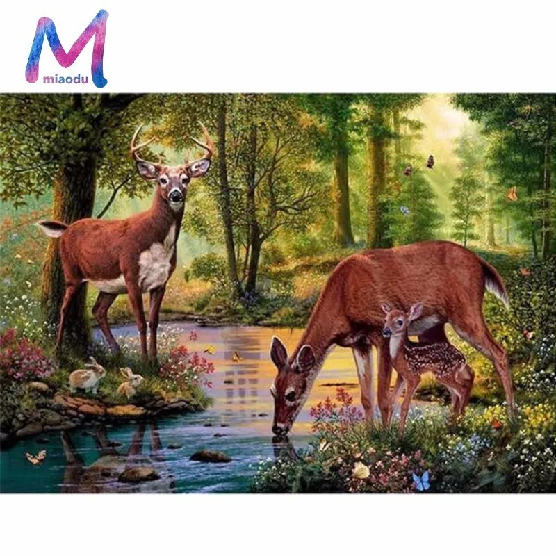 Алмазная вышивка MIAODU 5D DIY мозаика с оленем в лесу питьевая вода крестиком
