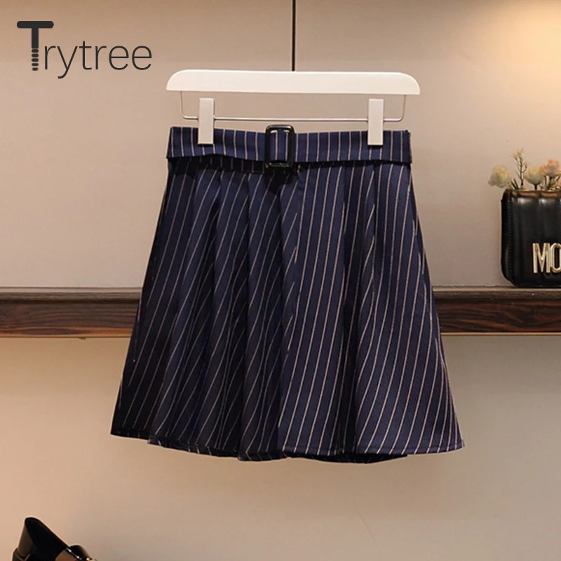 Trytree летний женский полосатый комплект из двух предметов Повседневный с рукавом-бабочкой прямая Длинная Блузка+ юбка комплект из 2 предметов мини-костюм с поясом
