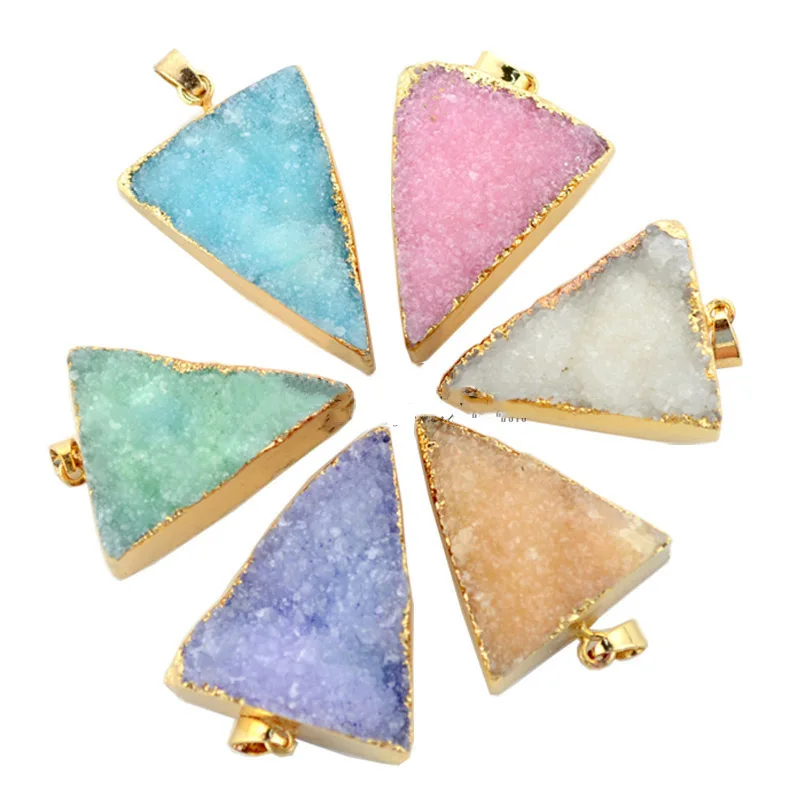 

Men Women Natural Healing Triangle Amethys Quartz Crystal Pendant Charm Druzy Pendulum Amulet Classic Jewelry Accessories