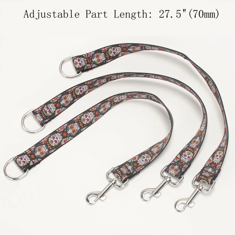 Новые 3 в 1 регулируемый тяжелые черный череп нейлон способ для собак поводок