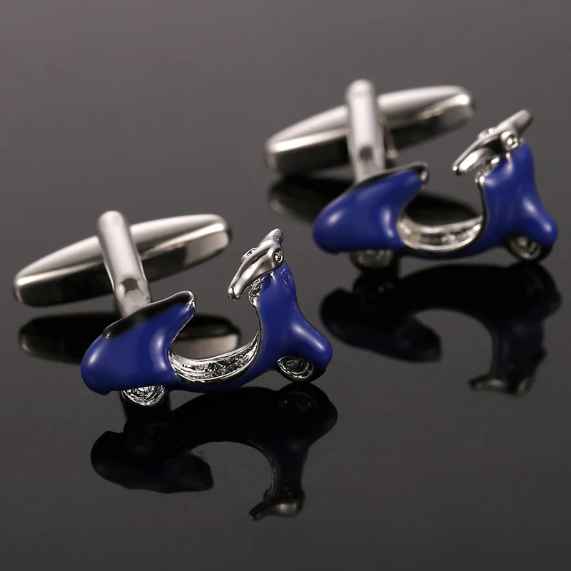 2017 High Quality Funny Silver Plated Blue Painting Motor Bike Cufflink Classical Wedding Cuff link Men's Cufflings 10125 | Украшения и