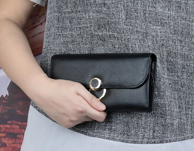 Women Gray Wallet Purse Female Long Genuine Leather Black/Pink/Green/Red Color Lady Coin Wallets Collection Women’s Purses