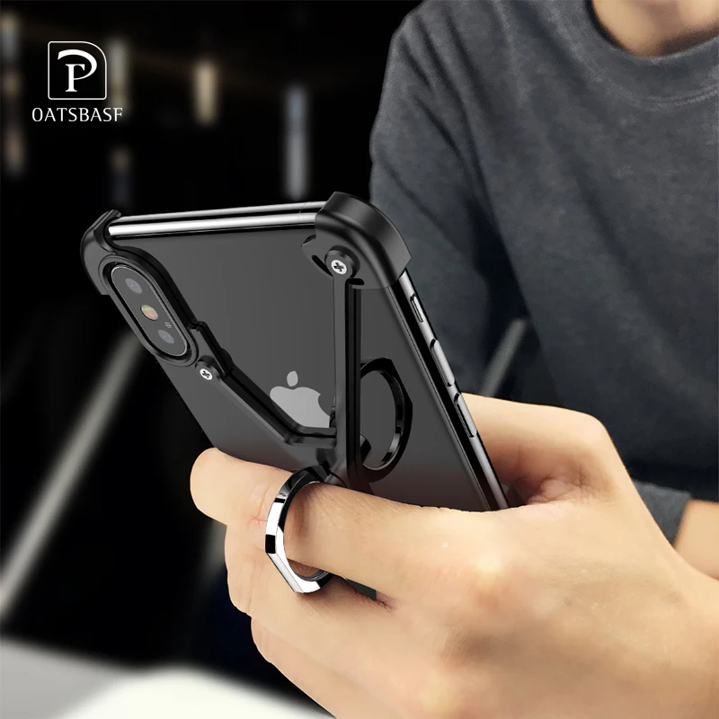 Чехол для iPhone X с кольцом-держателем, чехол для iPhone X, чехол для iPhone X, роскошный металлический бампер с подарочной стеклянной пленкой