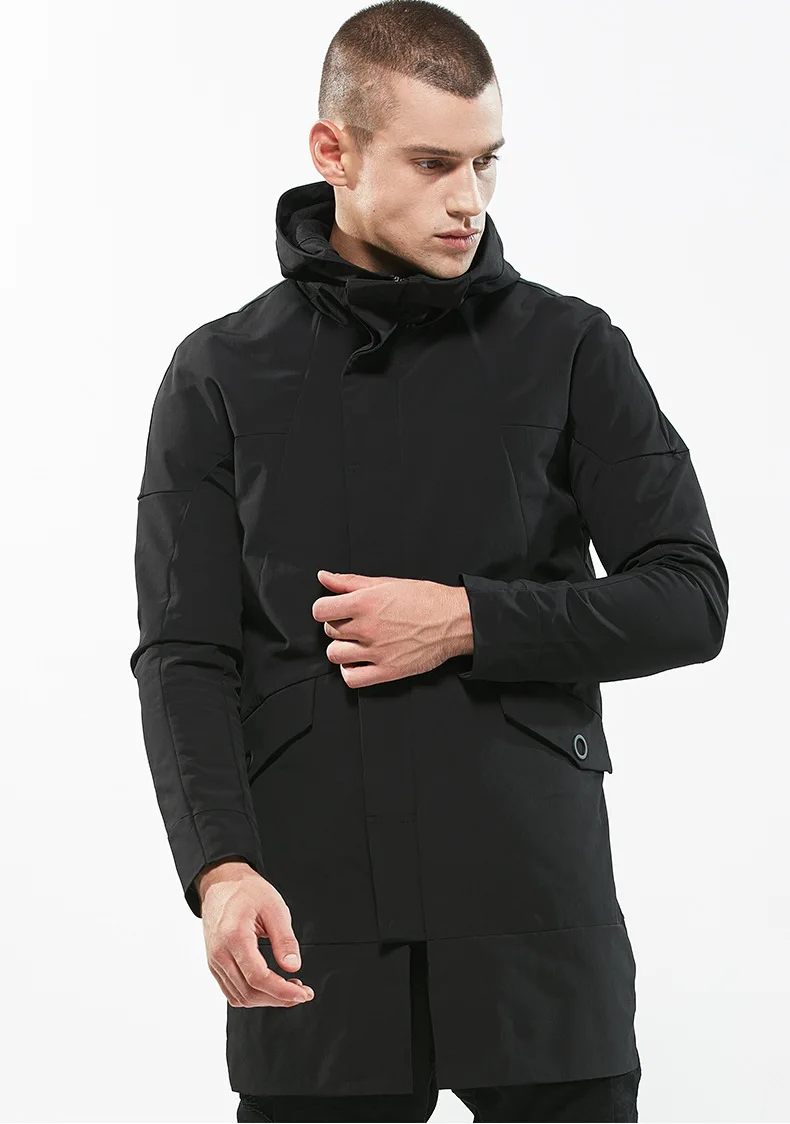 2018 Autumn New European and American Youth Men's Long Trench Coat Amazon Slim Hooded Jacket | Мужская одежда
