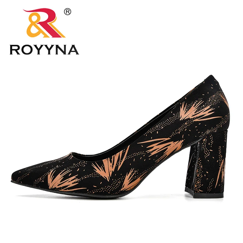 

ROYYNA Women New Fashion Style Shoes High Heels Square Heels Women Pumps Pointed Toe Flowers Fashion Brand Dress Ladies Pumps
