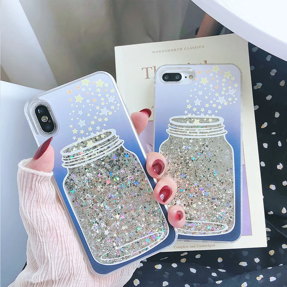 Phone Case For iPhone 6 6S 7 8 Plus Capa Glitter Quicksand Wishing Bottle Cases plus TPU PC X Funda x 6s |