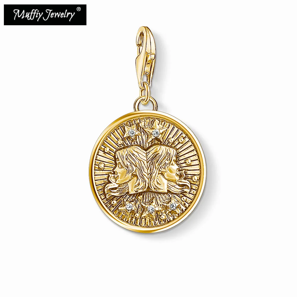 

Zodiac Sign Gemini Charms Pendant,2019 Fashion Jewelry 925 Sterling Silver Vintage Gift For Women Men Fit Bracelet Necklace Bag