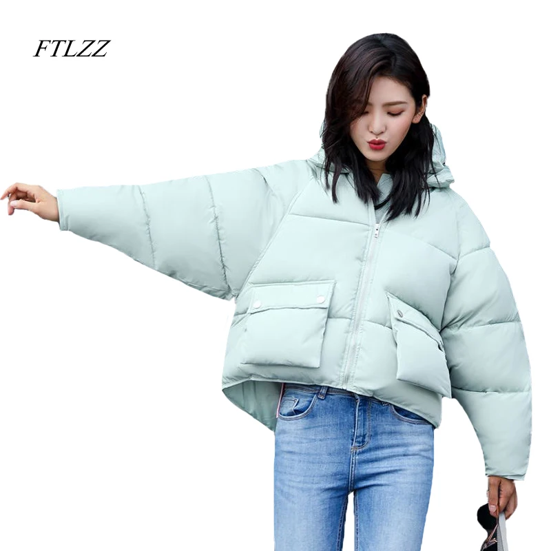Ftlzz новые зимние Для женщин хлопковое Пальто короткие Дизайн свободные Мужские