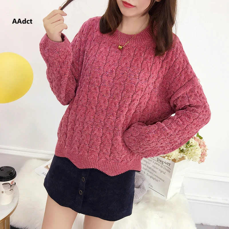 AAdct 2018 Autumn new round neck line Women jumper Sweater shini knit Slim inside jacket shirt wind sweater pullover female | Женская
