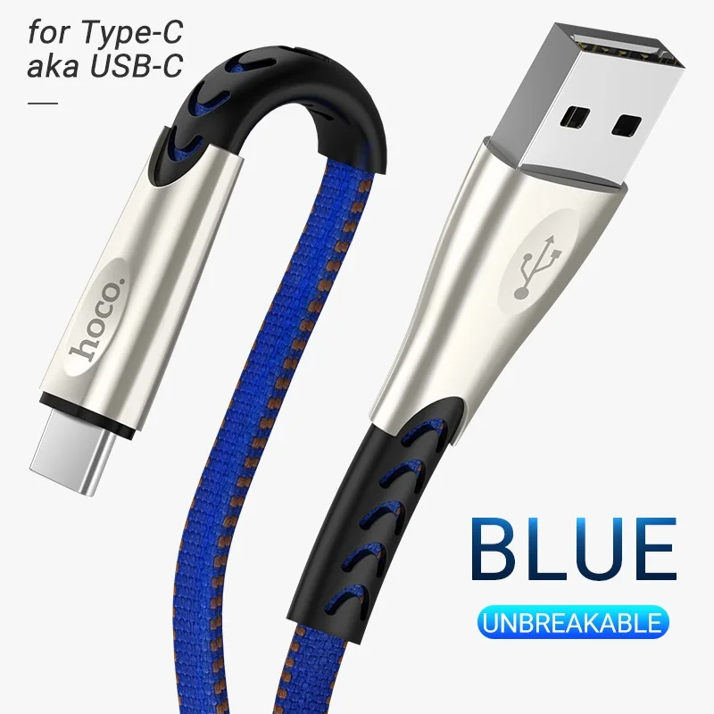 Blue hoco кабель usb type c быстрая зарядка и передача данных тип с провод с джинсовой оплеткой плоский шнур cport зарядное устройство тайп си usb с type c для Apple Samsung Xiaomi Huawei Android юсб тайп с зарядник - Цвет: Blue