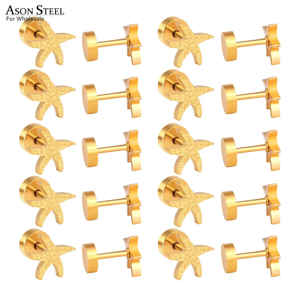 ASONSTEEL 12 пар/лот золотые гладкие серьги со звездами модные ювелирные изделия для