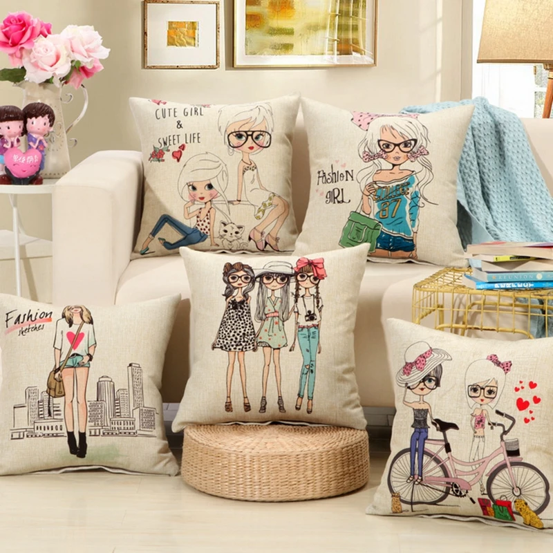 Милый чехол для подушки с принтом девочек декоративная подушка дома 45x45 см