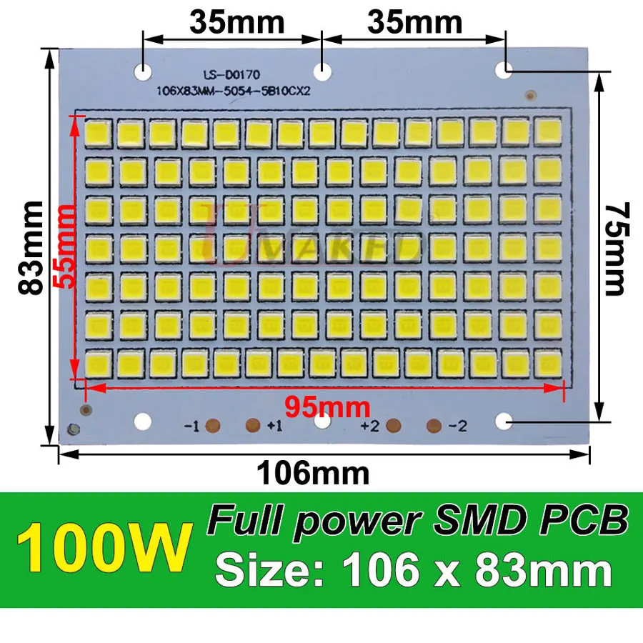 10 шт. Полный мощность светодиодный прожектор PCB 30 Вт 50 Вт 100 Вт 150 Вт 200 Вт SMD5054 светодиодный щит, алюминиевая пластина для Светодиодный прожектор - Испускаемый цвет: 100W 106x83mm