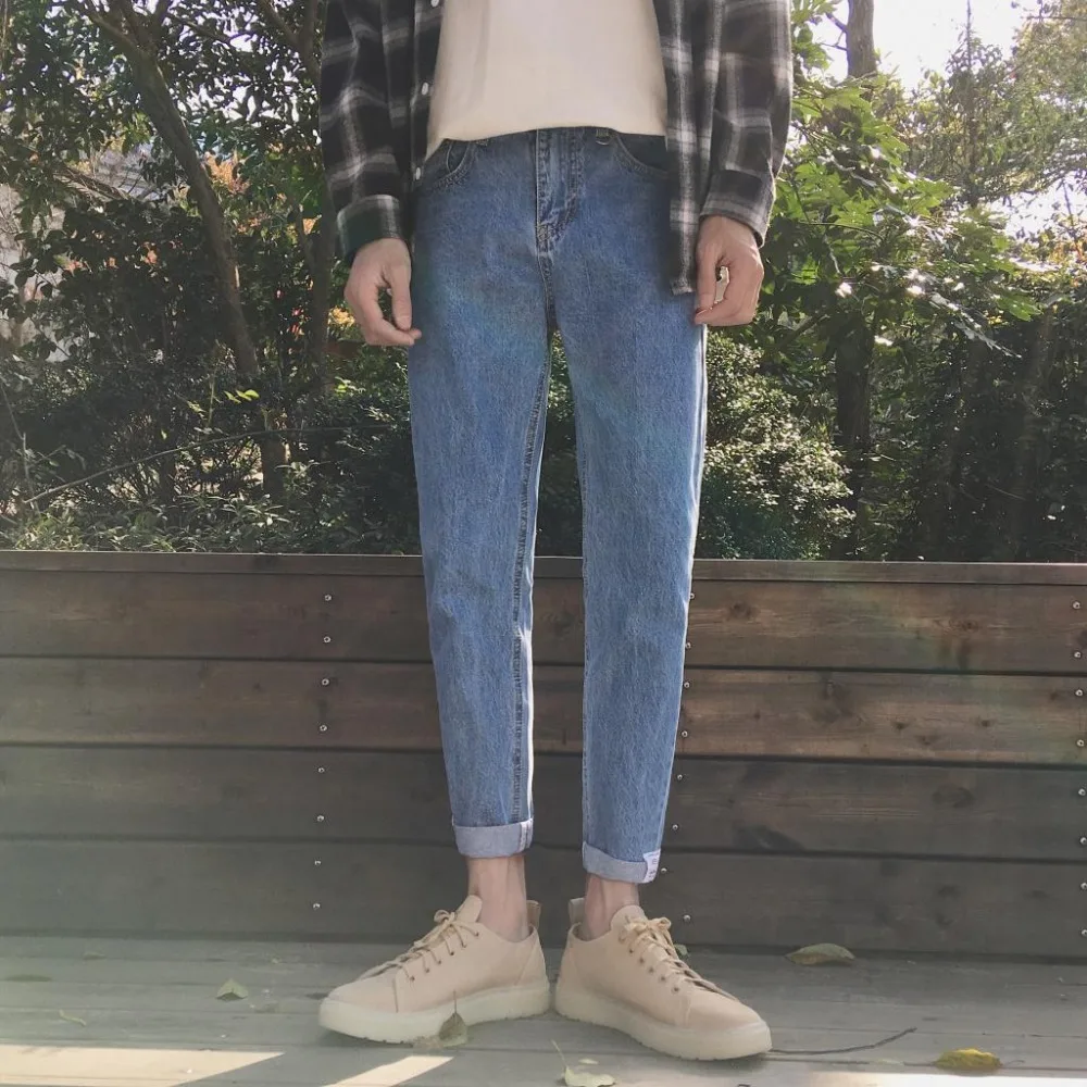 2017 осенние новые джинсы для подростков Модные голубые брюки повседневные