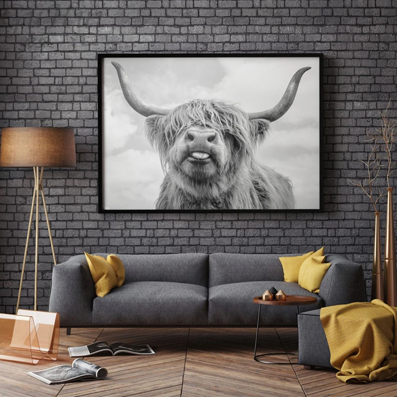 Chinese Black and White Tibetan Yak Animal Decorative Painting Living Room Background Photography Cattle Wall Picture Poster | Дом и сад