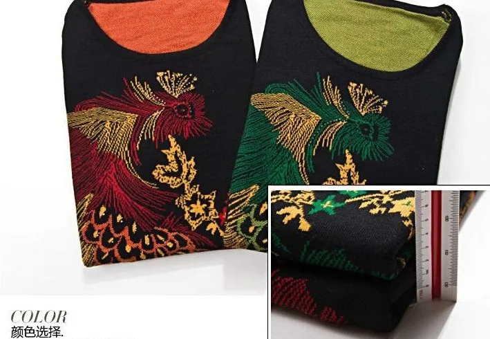 2016 Fashion Woman Sweater Long sweate dress vintage big size animal print phoenix plus women clothing pullover red green | Женская