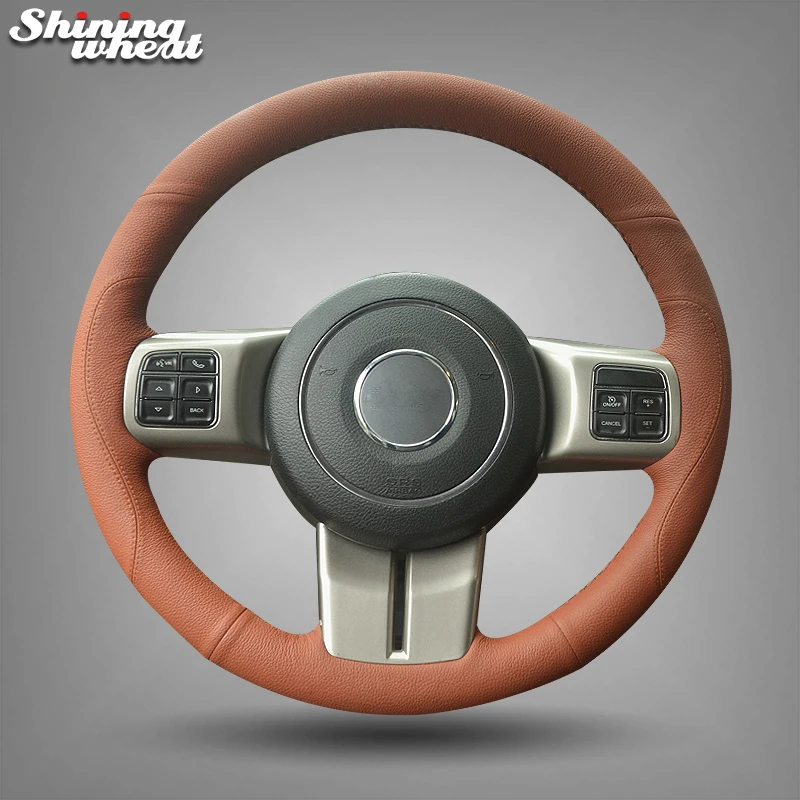 

Hand Sew Brown Leather Car Steering Wheel Cover for Jeep Grand Cherokee 2011-13 Compass Wrangler Patriot 2011-2016