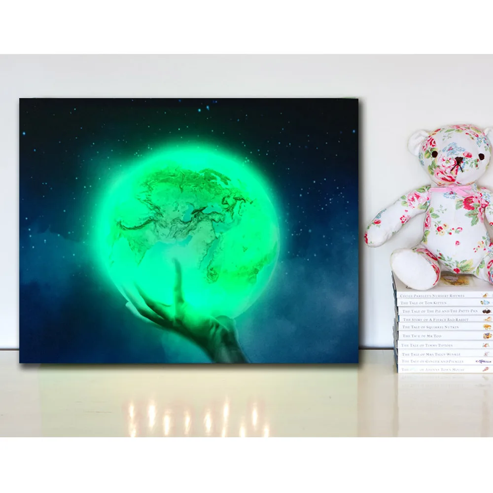 Красочные RGB светодиоды холст Настенный декор земля на руку картина дистанционное управление холст печать и плакат с подсветкой живопись детский подарок