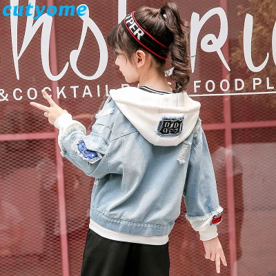 white girls jacket От 3 до 14 лет джинсовые куртки для больших девочек; коллекция года; сезон весна-осень; модная детская верхняя одежда; джинсовое пальто; детские джинсовые куртки с капюшоном в стиле пэчворк; 12 - Цвет: white girls jacket