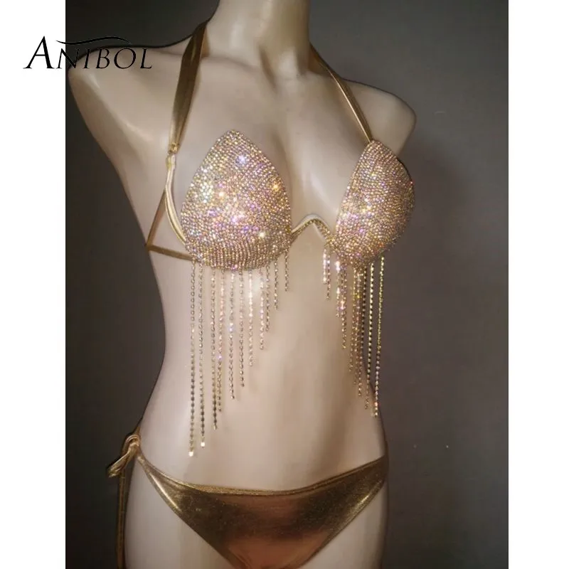Rhinestone Diamond Bikini Sexy Women Swimwear Push Up Crystal Female Swimsuit Blingbling Bathing Suit
