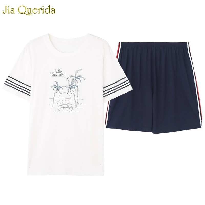 U S2005 Mens Pajama Set Cotton Home Clothing Leisure Sleeping Suit Men Summer Shorts Pyjama Set Cotton Men Two Pieces Nightwear Men - Color: U S2005