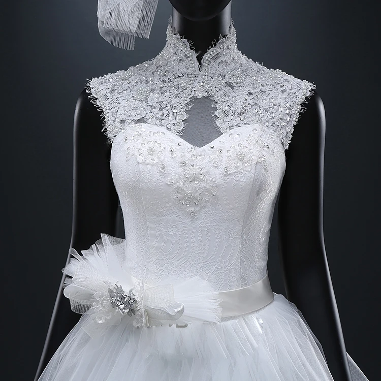 Женское свадебное платье с жемчужинами элегантное кружевное высокой горловиной