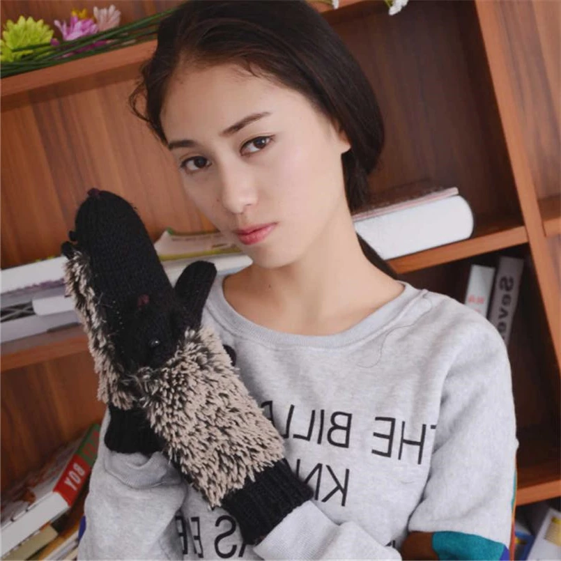 Перчатки CHSDCSI с рисунком ежика для женщин прекрасная зимняя теплая пушистые